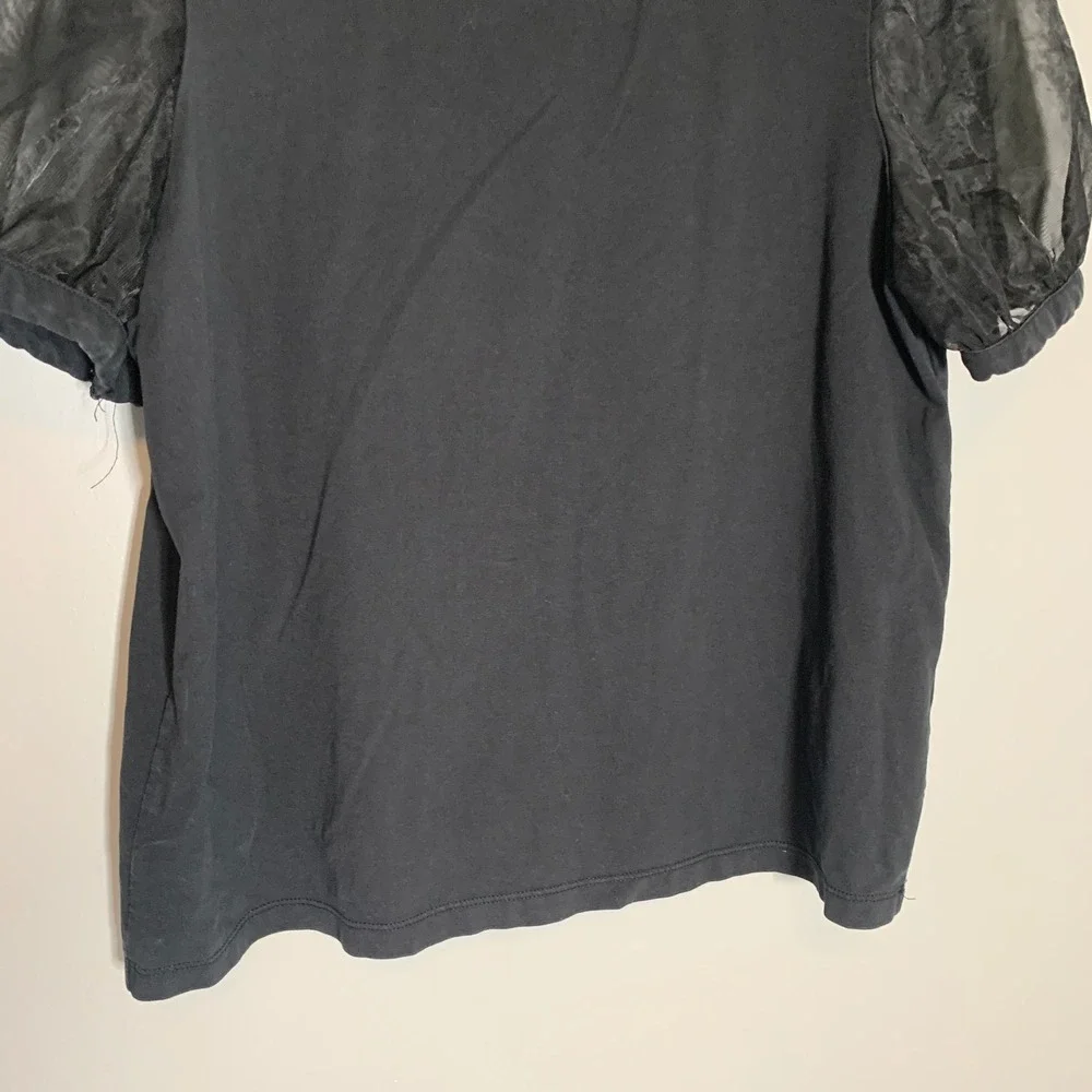Madewell Black Puff Sleeve Sheer Sleeve T‎ Shirt Top Womens Size M